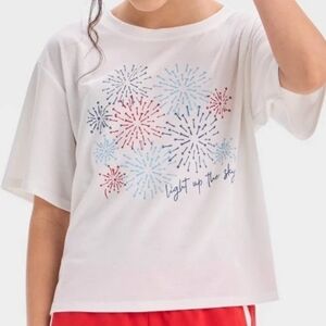 All in Motion Girls Short Sleeve Fireworks T-Shirt White L (10-12)
